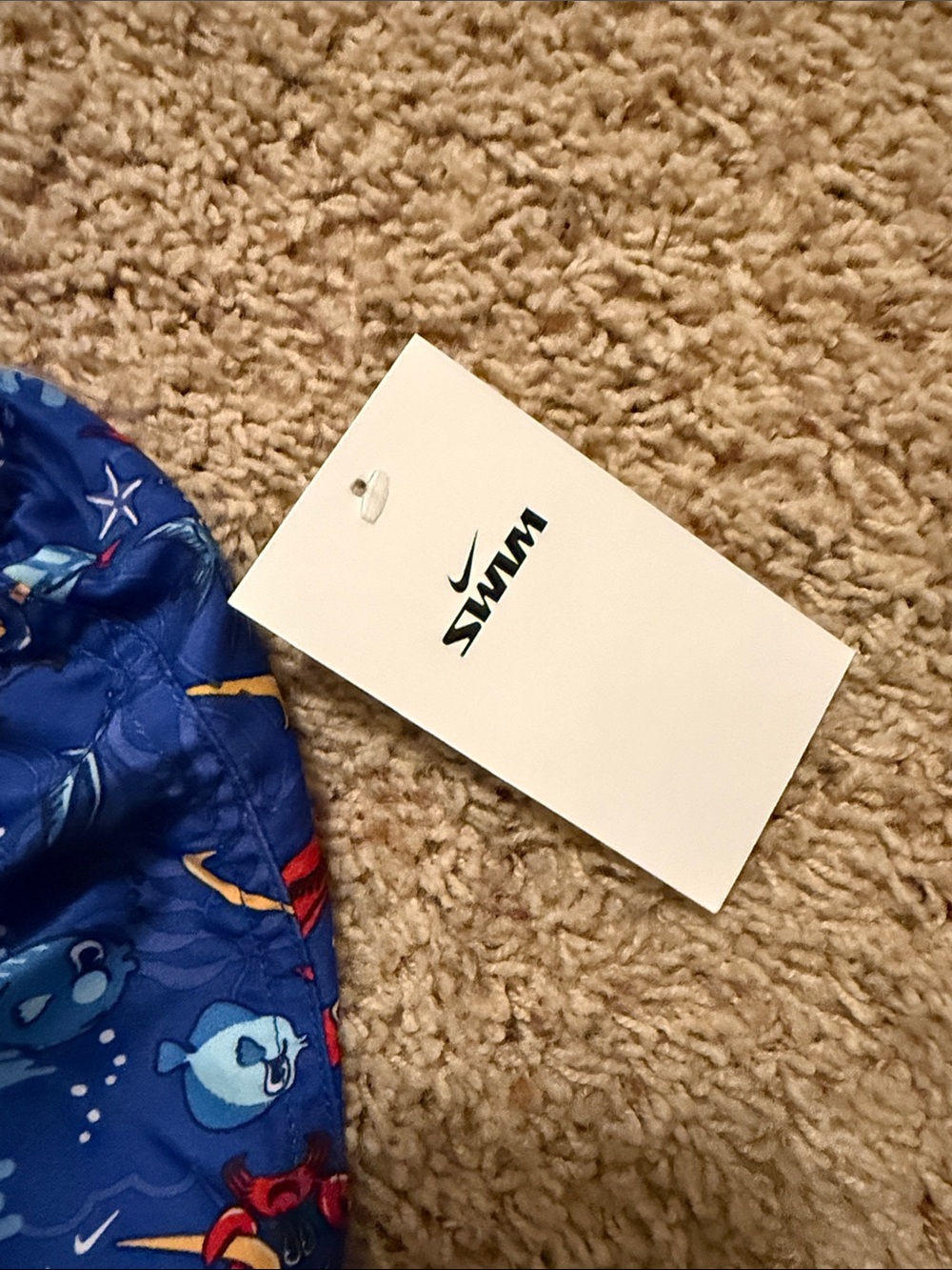 Nike Blue Swim Trunks with Red & Yellow Shark Motif - Picture 3 of 4